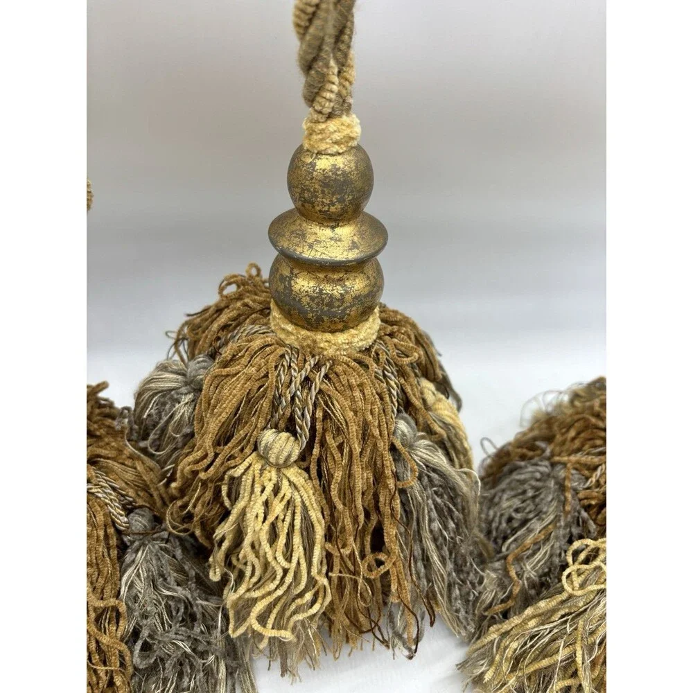 5 Large 8” Pouf Tassel Curtain Tie Back Upholstery Trim Beige Brown Taupe